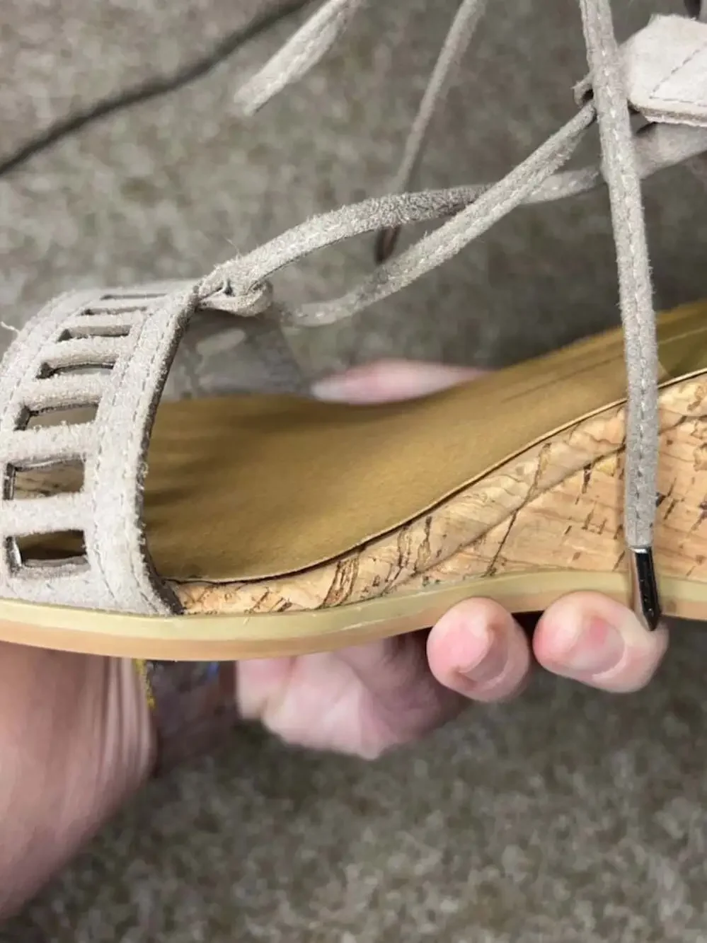 Dolce Vita Taupe Suede Lace-Up Cork Wedge Sandals Size 9